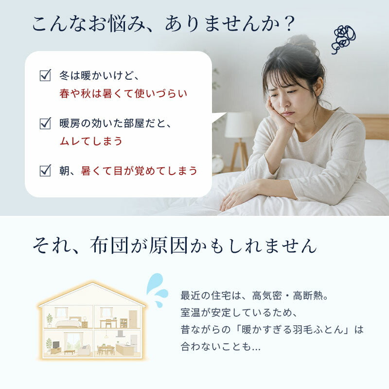西川 ちょうどいい羽毛ふとん 日本製 オールシーズン使える あたたかいフレッシュアップ加工 ダウン70％ 収納ケース付き 日本製 シングル 羽毛布団 高品質 春 秋 掛けふとん あったかい 西川株式会社 150×210cm 羽毛掛け布団