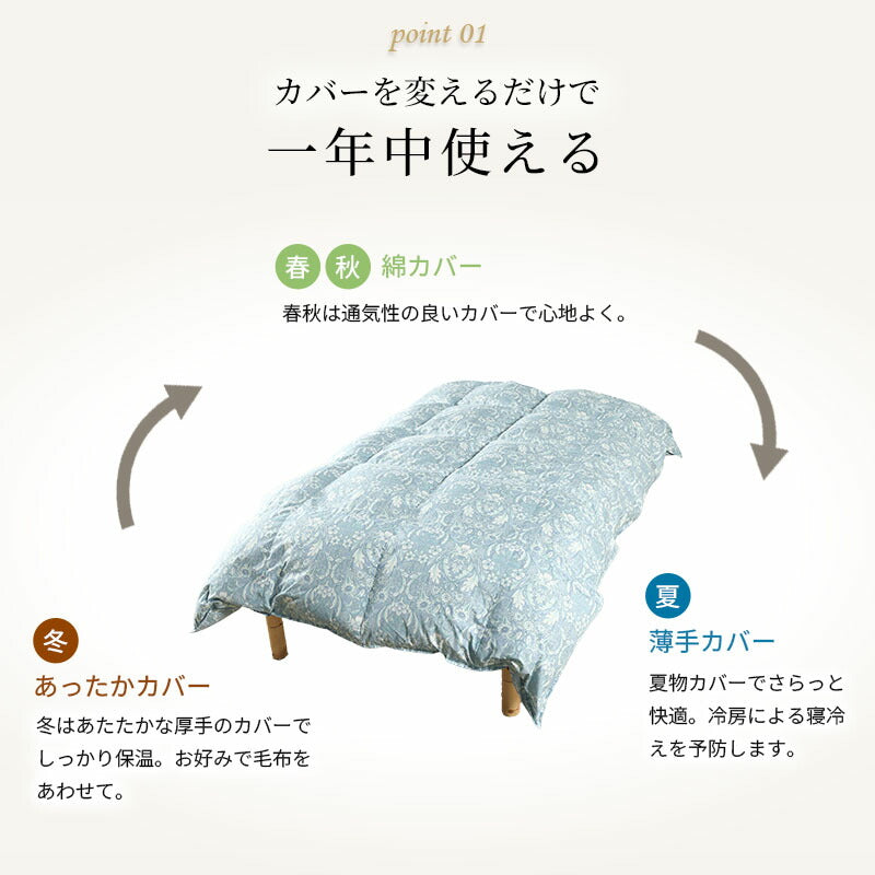 西川 ちょうどいい羽毛ふとん 日本製 オールシーズン使える あたたかいフレッシュアップ加工 ダウン70％ 収納ケース付き 日本製 シングル 羽毛布団 高品質 春 秋 掛けふとん あったかい 西川株式会社 150×210cm 羽毛掛け布団