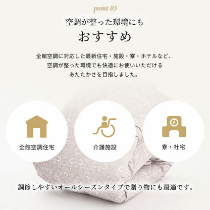 西川 ちょうどいい羽毛ふとん 日本製 オールシーズン使える あたたかいフレッシュアップ加工 ダウン70％ 収納ケース付き 日本製 シングル 羽毛布団 高品質 春 秋 掛けふとん あったかい 西川株式会社 150×210cm 羽毛掛け布団