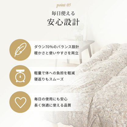 西川 ちょうどいい羽毛ふとん 日本製 オールシーズン使える あたたかいフレッシュアップ加工 ダウン70％ 収納ケース付き 日本製 シングル 羽毛布団 高品質 春 秋 掛けふとん あったかい 西川株式会社 150×210cm 羽毛掛け布団