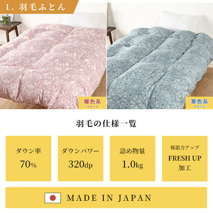 西川 ダウン70％ 寝具6点セット-S85 羽毛布団 羊毛混敷布団 枕 ふとんカバーセット