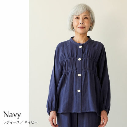 着る保湿クリーム 肌にやさしいルームウェア S93152-50 シャーリング パジャマ スリーピングウェア 乾燥対策 綿100％ コットン ギフト対応 レディース 部屋着 長袖 介護用 前開き シニア向け 敬老の日 母の日 プレセント 贈り物に