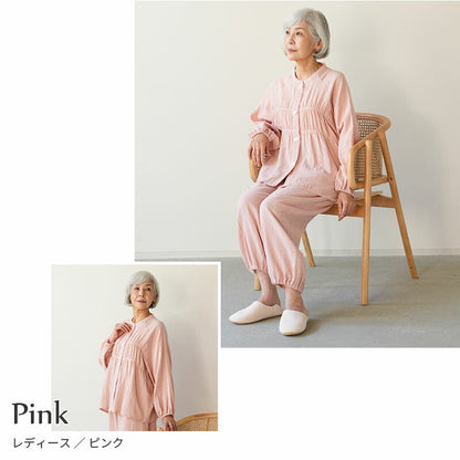 着る保湿クリーム 肌にやさしいルームウェア S93152-50 シャーリング パジャマ スリーピングウェア 乾燥対策 綿100％ コットン ギフト対応 レディース 部屋着 長袖 介護用 前開き シニア向け 敬老の日 母の日 プレセント 贈り物に