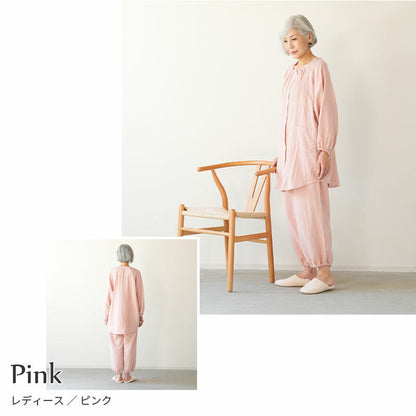 着る保湿クリーム 肌にやさしいルームウェア S93154-50 チュニック丈 パジャマ スリーピングウェア 乾燥対策 綿100％ コットン ギフト対応 レディース 部屋着 長袖 介護用 前開き シニア向け 敬老の日 母の日 プレセント 贈り物に